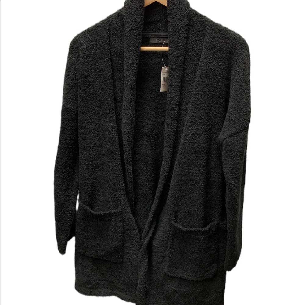 New! Nordstrom RDI shawl collar fuzzy black cardigan, size small